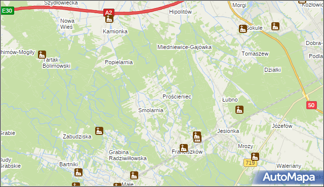mapa Prościeniec, Prościeniec na mapie Targeo