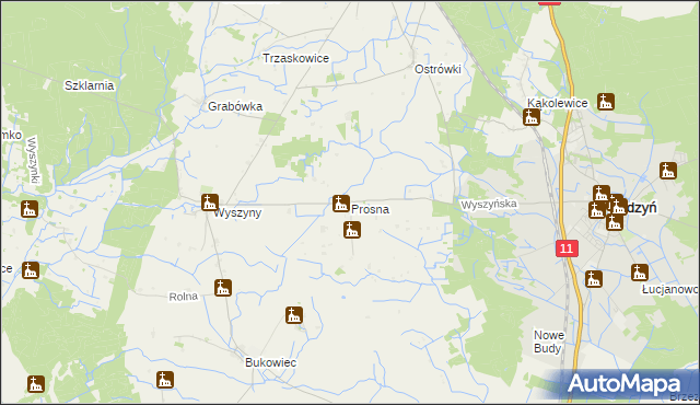 mapa Prosna gmina Budzyń, Prosna gmina Budzyń na mapie Targeo