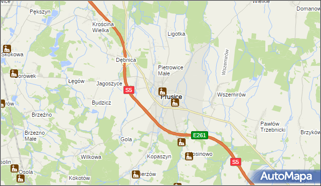 mapa Prusice powiat trzebnicki, Prusice powiat trzebnicki na mapie Targeo