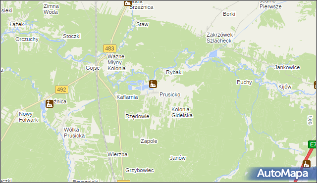 mapa Prusicko, Prusicko na mapie Targeo
