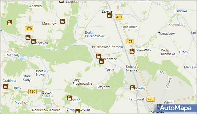 mapa Prusinowice gmina Szadek, Prusinowice gmina Szadek na mapie Targeo