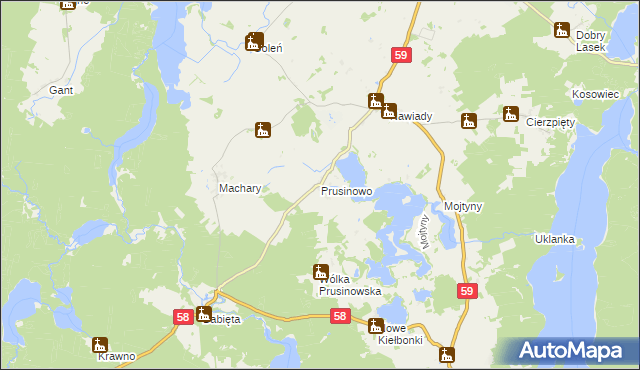 mapa Prusinowo gmina Piecki, Prusinowo gmina Piecki na mapie Targeo