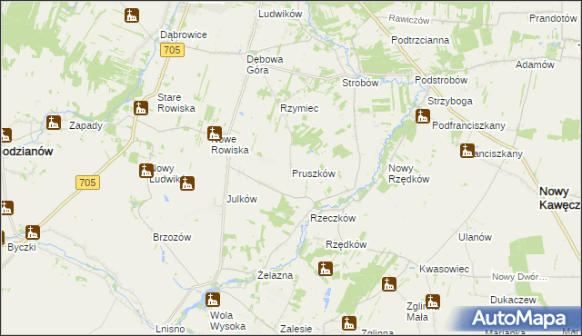mapa Pruszków gmina Skierniewice, Pruszków gmina Skierniewice na mapie Targeo