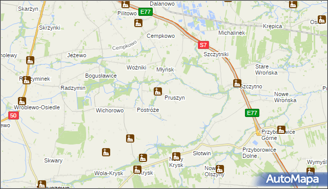 mapa Pruszyn gmina Płońsk, Pruszyn gmina Płońsk na mapie Targeo
