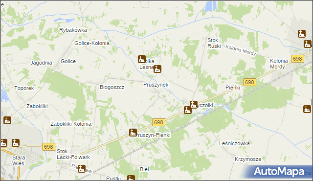 mapa Pruszyn gmina Siedlce, Pruszyn gmina Siedlce na mapie Targeo