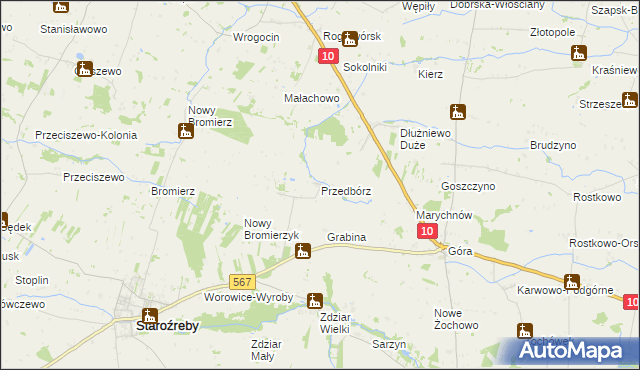 mapa Przedbórz gmina Staroźreby, Przedbórz gmina Staroźreby na mapie Targeo