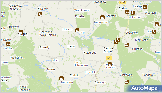 mapa Przegrody gmina Radoszyce, Przegrody gmina Radoszyce na mapie Targeo