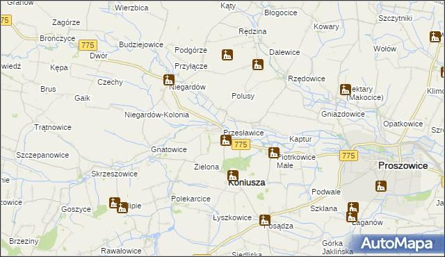 mapa Przesławice gmina Koniusza, Przesławice gmina Koniusza na mapie Targeo