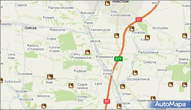 mapa Przesławice gmina Miechów, Przesławice gmina Miechów na mapie Targeo