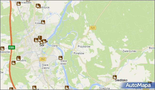 mapa Przyborów gmina Nowa Sól, Przyborów gmina Nowa Sól na mapie Targeo