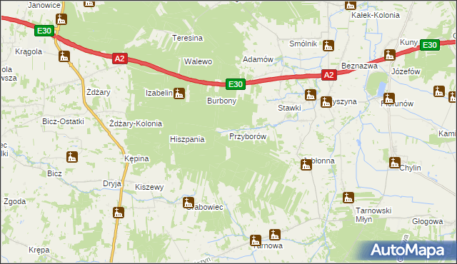 mapa Przyborów gmina Władysławów, Przyborów gmina Władysławów na mapie Targeo