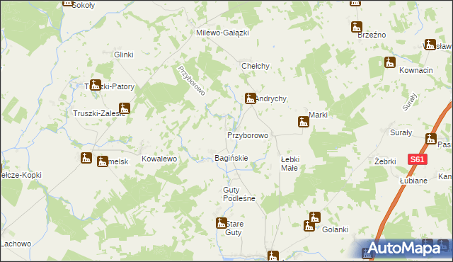 mapa Przyborowo gmina Grabowo, Przyborowo gmina Grabowo na mapie Targeo