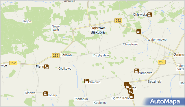 mapa Przybysław gmina Dąbrowa Biskupia, Przybysław gmina Dąbrowa Biskupia na mapie Targeo