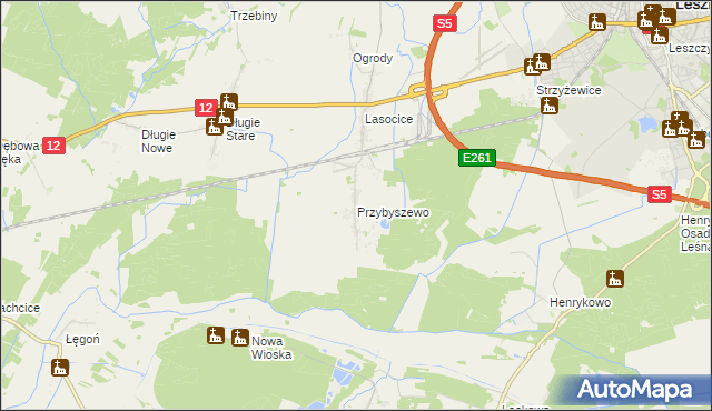 mapa Przybyszewo gmina Święciechowa, Przybyszewo gmina Święciechowa na mapie Targeo