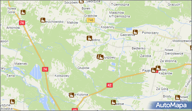 mapa Przybyszowy, Przybyszowy na mapie Targeo