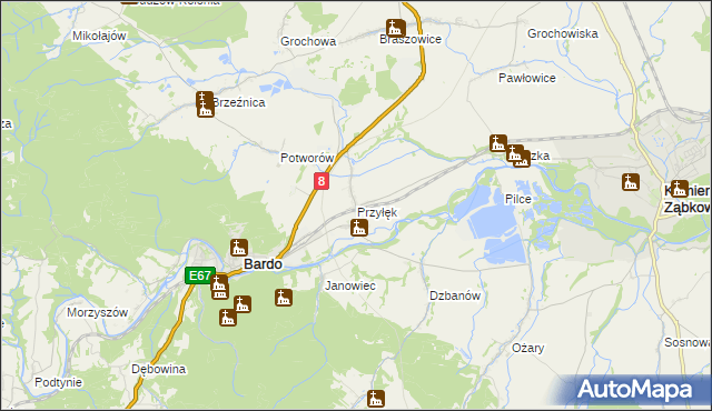 mapa Przyłęk gmina Bardo, Przyłęk gmina Bardo na mapie Targeo