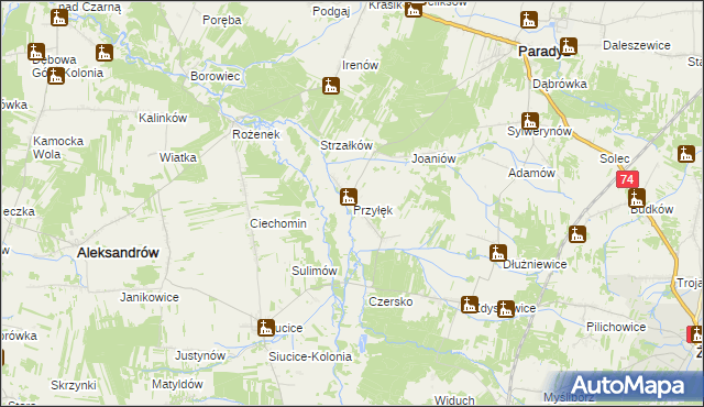 mapa Przyłęk gmina Paradyż, Przyłęk gmina Paradyż na mapie Targeo
