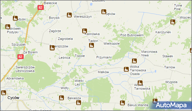 mapa Przymiarki gmina Urszulin, Przymiarki gmina Urszulin na mapie Targeo