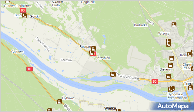 mapa Przysiek gmina Zławieś Wielka, Przysiek gmina Zławieś Wielka na mapie Targeo