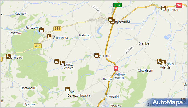 mapa Przystronie gmina Łagiewniki, Przystronie gmina Łagiewniki na mapie Targeo