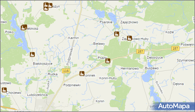 mapa Psarki gmina Pniewy, Psarki gmina Pniewy na mapie Targeo