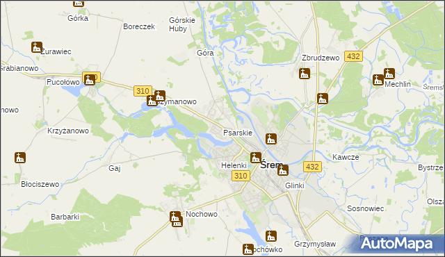 mapa Psarskie gmina Śrem, Psarskie gmina Śrem na mapie Targeo