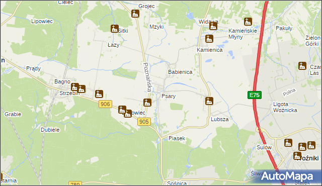 mapa Psary gmina Woźniki, Psary gmina Woźniki na mapie Targeo