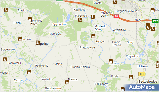 mapa Ptaszkowice, Ptaszkowice na mapie Targeo