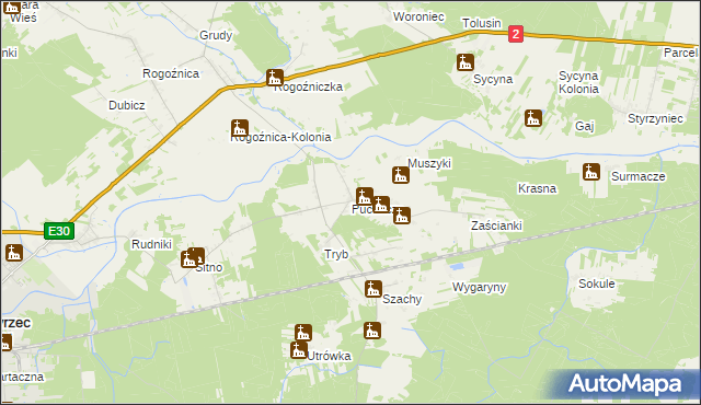 mapa Puchacze gmina Międzyrzec Podlaski, Puchacze gmina Międzyrzec Podlaski na mapie Targeo
