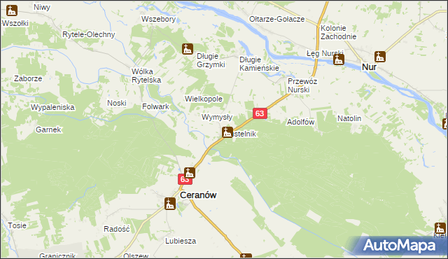 mapa Pustelnik gmina Ceranów, Pustelnik gmina Ceranów na mapie Targeo