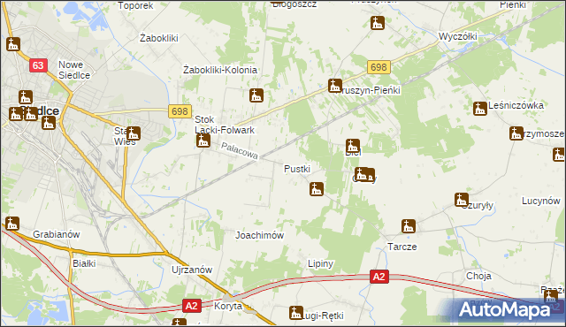 mapa Pustki gmina Siedlce, Pustki gmina Siedlce na mapie Targeo