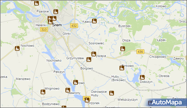 mapa Pysząca gmina Śrem, Pysząca gmina Śrem na mapie Targeo
