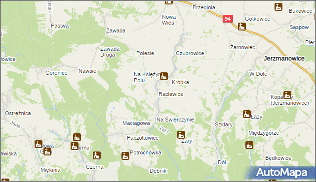 mapa Racławice gmina Jerzmanowice-Przeginia, Racławice gmina Jerzmanowice-Przeginia na mapie Targeo
