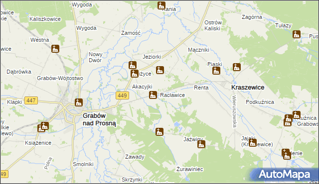 mapa Racławice gmina Kraszewice, Racławice gmina Kraszewice na mapie Targeo