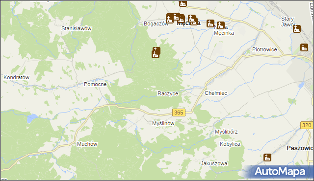 mapa Raczyce gmina Męcinka, Raczyce gmina Męcinka na mapie Targeo