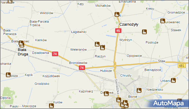 mapa Raczyn gmina Czarnożyły, Raczyn gmina Czarnożyły na mapie Targeo