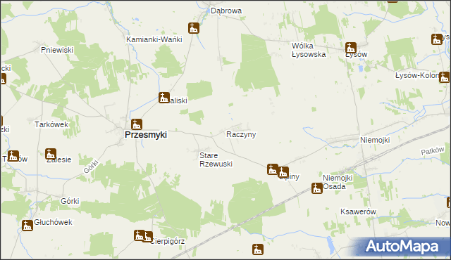 mapa Raczyny gmina Przesmyki, Raczyny gmina Przesmyki na mapie Targeo