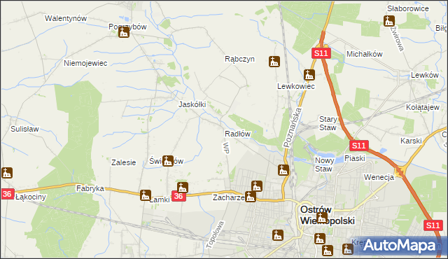 mapa Radłów gmina Raszków, Radłów gmina Raszków na mapie Targeo
