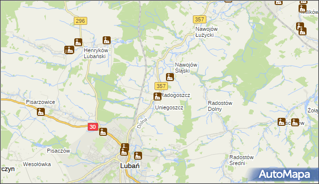 mapa Radogoszcz gmina Lubań, Radogoszcz gmina Lubań na mapie Targeo