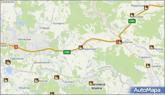 mapa Radomierz gmina Janowice Wielkie, Radomierz gmina Janowice Wielkie na mapie Targeo