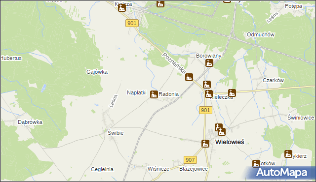 mapa Radonia gmina Wielowieś, Radonia gmina Wielowieś na mapie Targeo