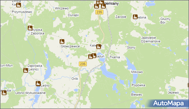 mapa Raduń gmina Dziemiany, Raduń gmina Dziemiany na mapie Targeo