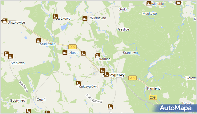 mapa Radusz gmina Kołczygłowy, Radusz gmina Kołczygłowy na mapie Targeo