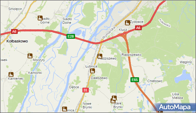 mapa Radziszewo gmina Gryfino, Radziszewo gmina Gryfino na mapie Targeo