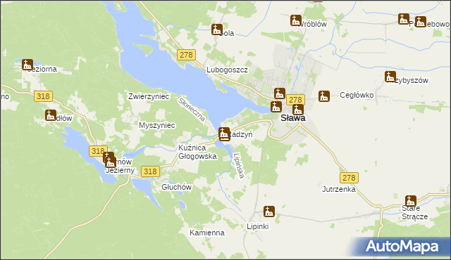 mapa Radzyń gmina Sława, Radzyń gmina Sława na mapie Targeo