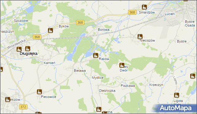 mapa Raków gmina Długołęka, Raków gmina Długołęka na mapie Targeo