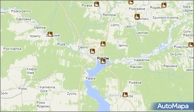 mapa Raków powiat kielecki, Raków powiat kielecki na mapie Targeo