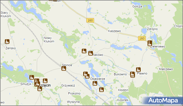 mapa Rakowo gmina Krzęcin, Rakowo gmina Krzęcin na mapie Targeo