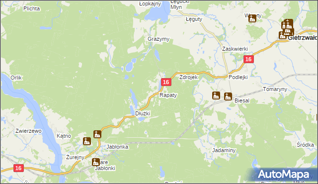 mapa Rapaty gmina Gietrzwałd, Rapaty gmina Gietrzwałd na mapie Targeo