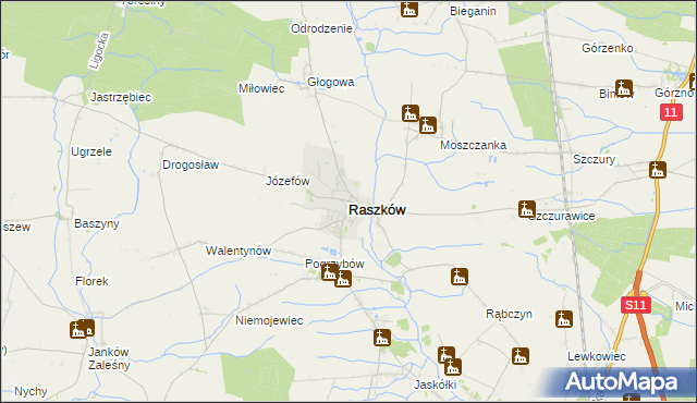 mapa Raszków powiat ostrowski, Raszków powiat ostrowski na mapie Targeo